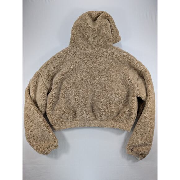 Hollister Jacket Women's Sm Tan White Reversible Sherpa Teddy Oversize Crop Cozy - Picture 5 of 12
